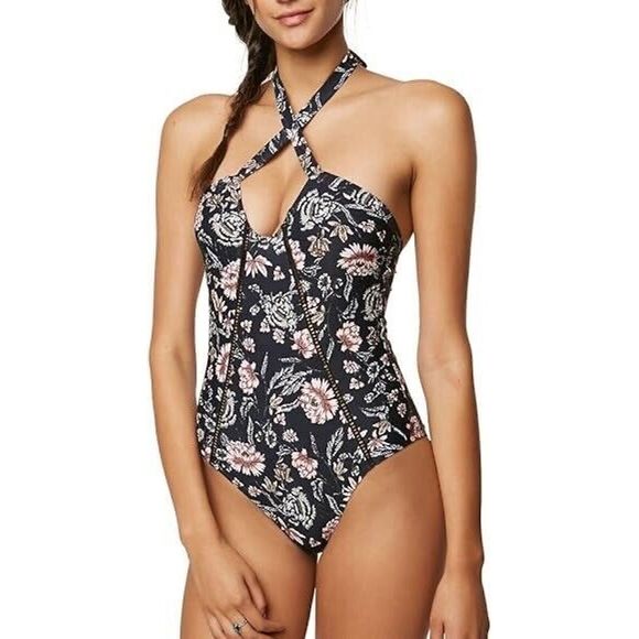 NWOT O'Neill Swimsuit X-small Colleen Floral Deep V-Neck Cheeky One Piece Xs - Picture 3 of 9